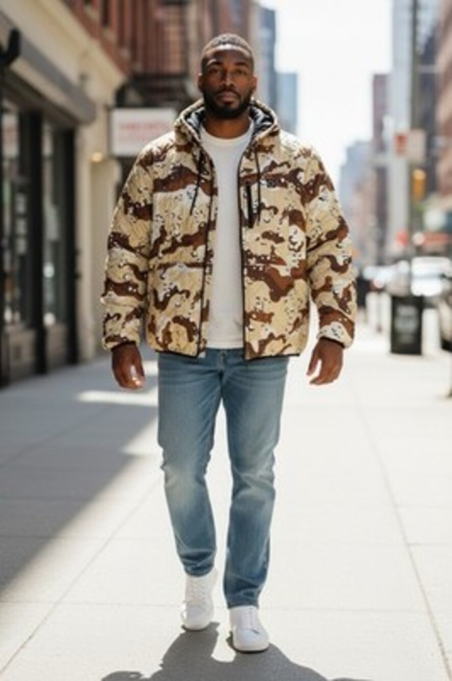 One Bone Quilted Camo Hooded Jacket Mens XL  Star Quilt Full Zip Preowned